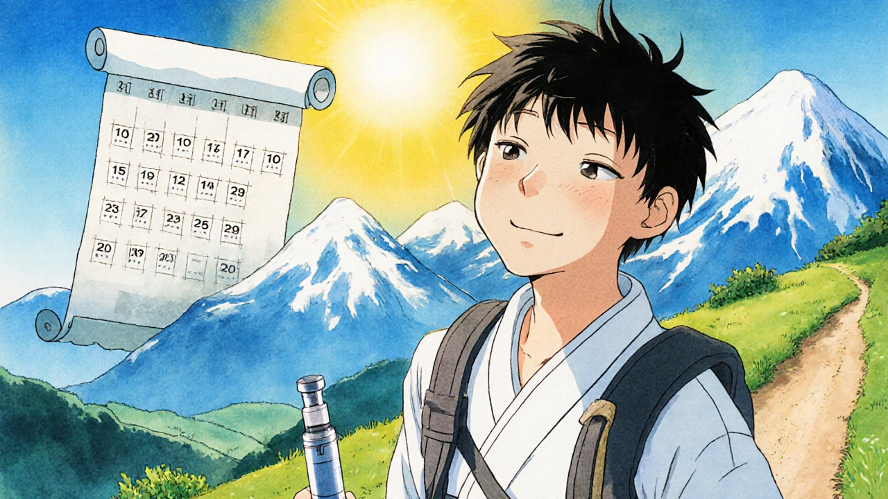 Happy individual enjoying clear eyes outdoors after successful allergy immunotherapy in ukiyo-e anime style.