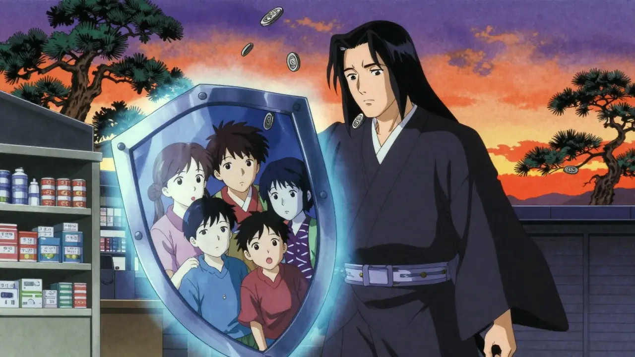 Shield protecting family from financial expense rain