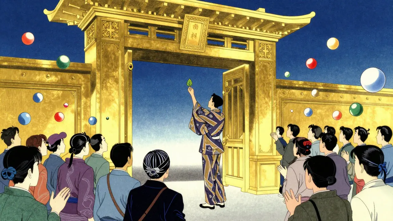 Metaphorical depiction of pharmaceutical evergreening blocking generic drugs in anime style.